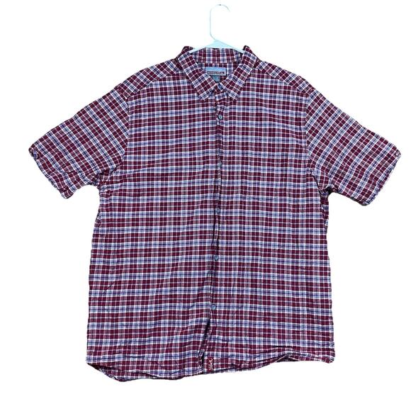Vintage Quiksilver Plaid Button Up Shirt XL Red Blue Short Sleeve - Picture 1 of 9